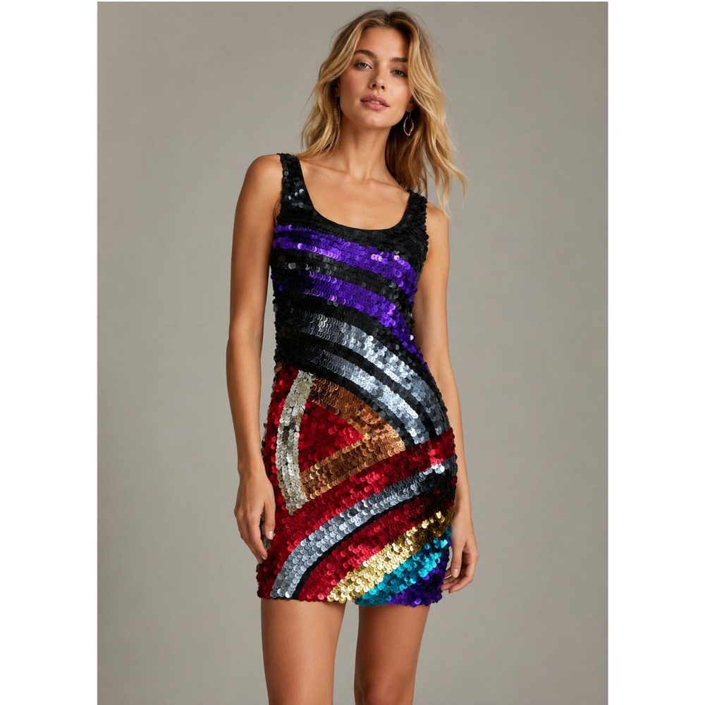 Twenty‎ One Sequin Mini Dress S Multicolor Bodycon Party Festival Glam Night Out